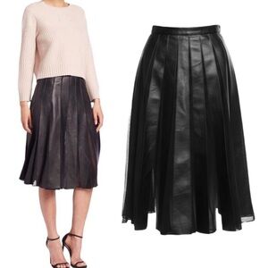 Nicholas Women’s Leather and Chiffon Pleated Carwash Style Midi Skirt Size 0 NEW